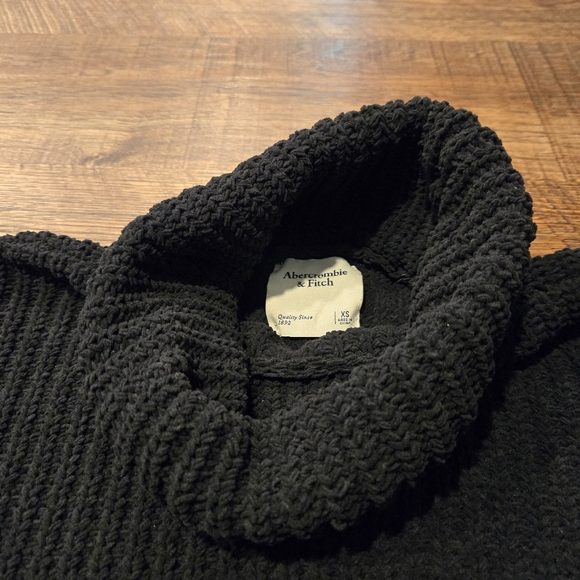 Abercrombie & Fitch Black Turtleneck Sweater Chunky Knit Slits Soft Oversized XS - Picture 7 of 9
